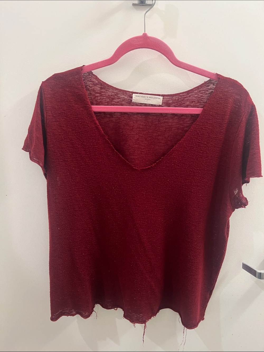 Washed V-Neck Tee in Burgundy by Urban Outfitters